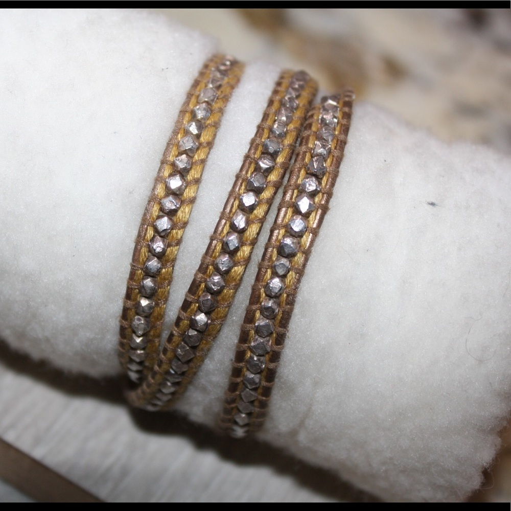 Chan Luu mens gold cord silver beaded wrap